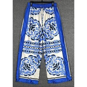 NWT Zara Geometric Print Satin Side-Slit Wide-Leg Palazzo Pants Size M
